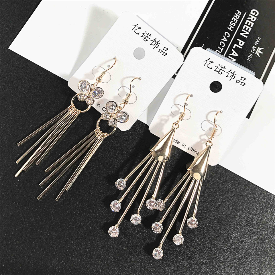 2018 Simple zircon tassel earrings earrings female temperament wild geometry ear jewelry accessories eardrop free shipping