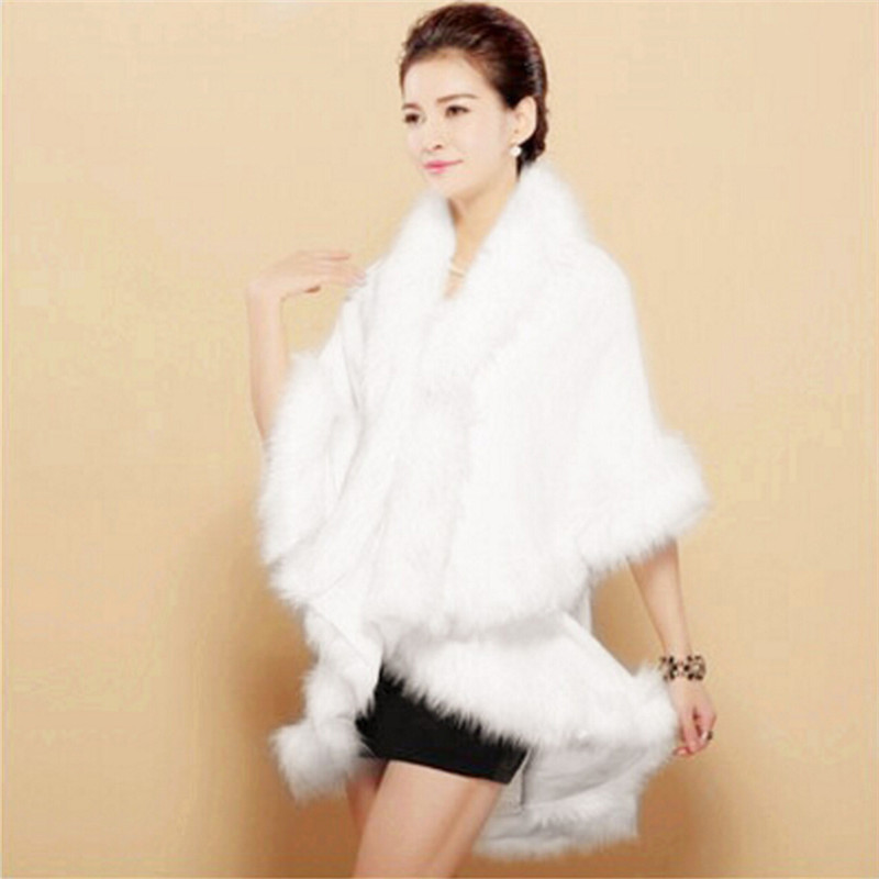 Winter Womens Leather Grass Fox Fur Collar Poncho Cape Bridal Wedding Dress Shawl Cape Lady Wool Vest Fur Coat C18111501