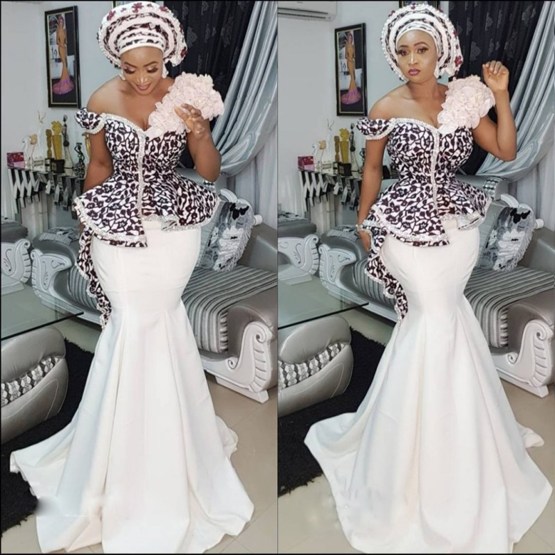 Stylish AsoEbi Mermaid Prom Dresses Sexy Off Shoulder Lace Applique Peplum Dubai Party Dresses Glamorous Satin Sweep Train Evening Dresses, Ivory
Stylish AsoEbi Mermaid Prom Dresses Sexy Off Shoulder Lace Applique Peplum Dubai Party Dresses Glamorous Satin Sweep Train Evening Dresses, Ivory