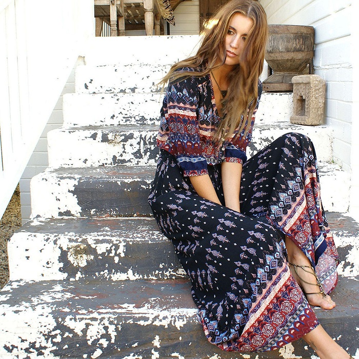 New Women Long Dress Bohemian Style New V Neck Spilit Dresses Female Sexy Summer Holiday Look AAA Discount for in-store purchases