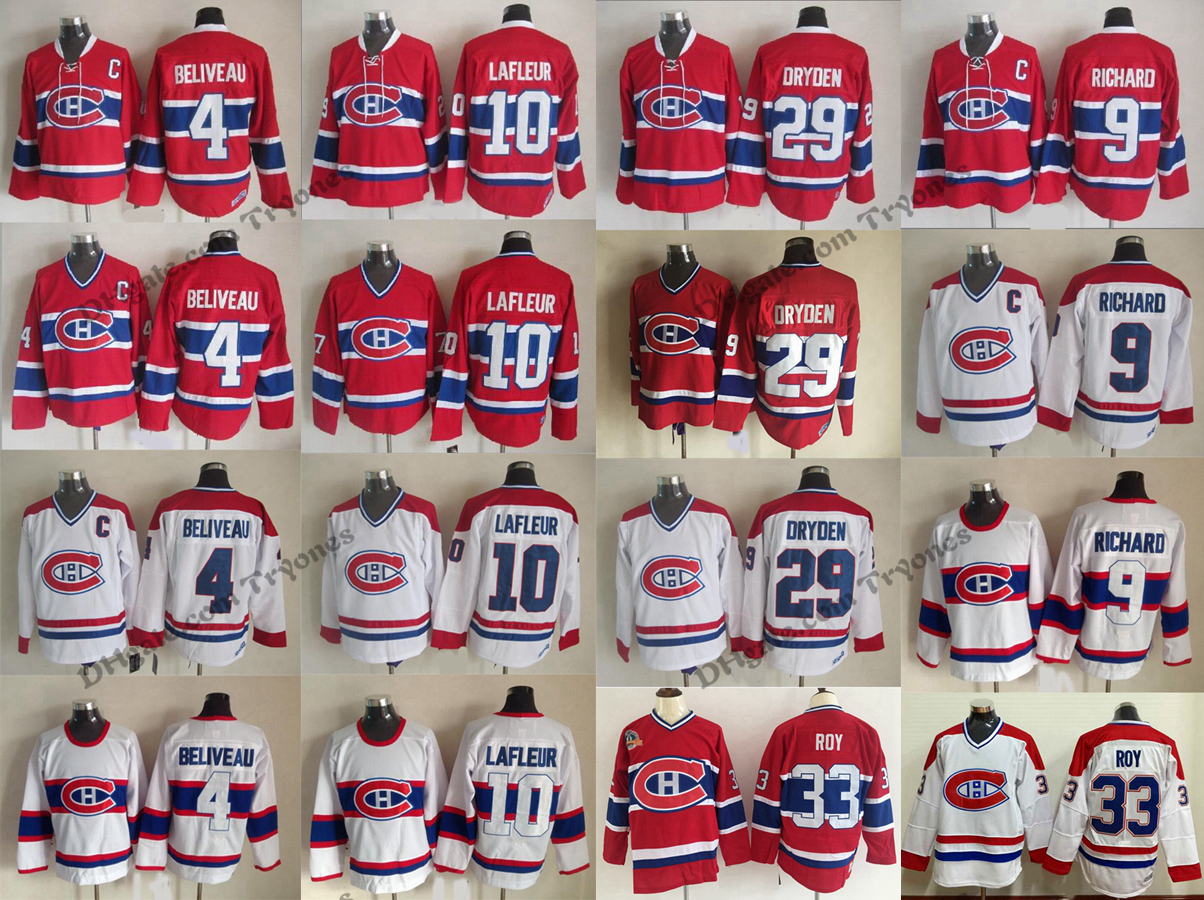 Vintage Montreal Canadiens 4 Jean Beliveau 9 Maurice Richard 10 Guy Lafleur 29 Ken Dryden 33 Patrick Roy Home Red Stitched Hockey Jersey, V red 33
Vintage Montreal Canadiens 4 Jean Beliveau 9 Maurice Richard 10 Guy Lafleur 29 Ken Dryden 33 Patrick Roy Home Red Stitched Hockey Jersey, V red 33