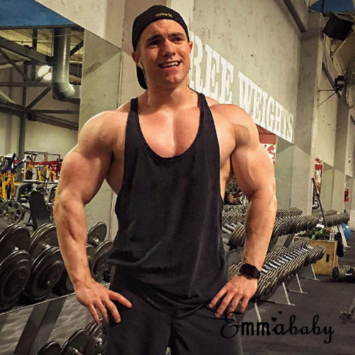 Mens G ym Vest Racerback Bodybuilding Muscle Stringer Plain Tank Top Fitness NEW