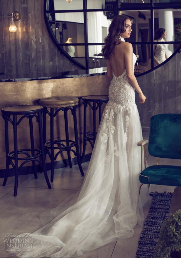 2019 Mermaid Wedding Dresses Halter 3D Floral Applique Backless Sweep Train Lace Bridal Dress Sleeveless Plus Size robe de mariée Gowns