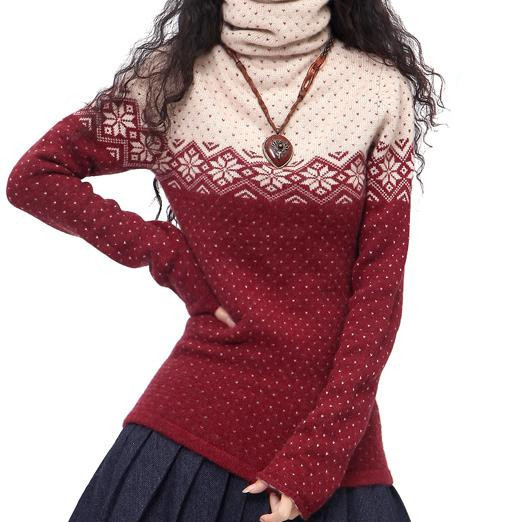 Women's winter Black and white turtleneck Pullover Double thick jacquard pile collar cashmere sweater, Red
Women's winter Black and white turtleneck Pullover Double thick jacquard pile collar cashmere sweater, Red