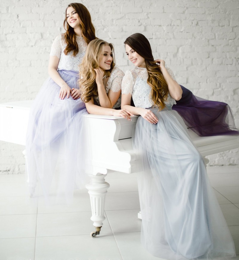 ful Two Pieces Country Bridesmaids Dresses Jewel Neck Lace Wedding Guest Dress or Length Tulle Short Sleeves Maid Of Honor Gowns