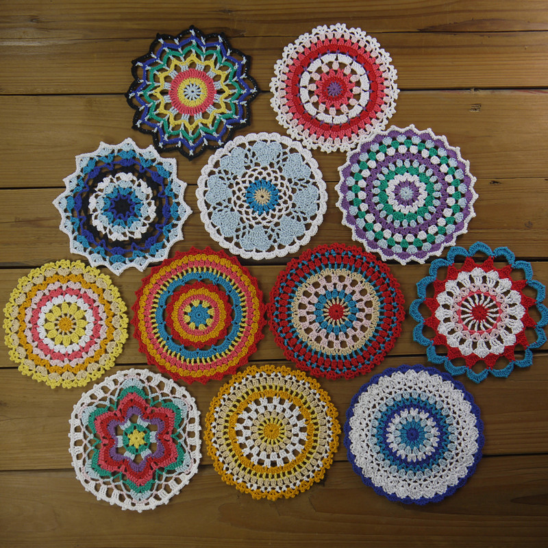 12 Beautiful Vintage Crochet Doilies, Hand Dyed Craft Doilies, 15-16cm, Crochet Mandalas in Pretty Spring Colors