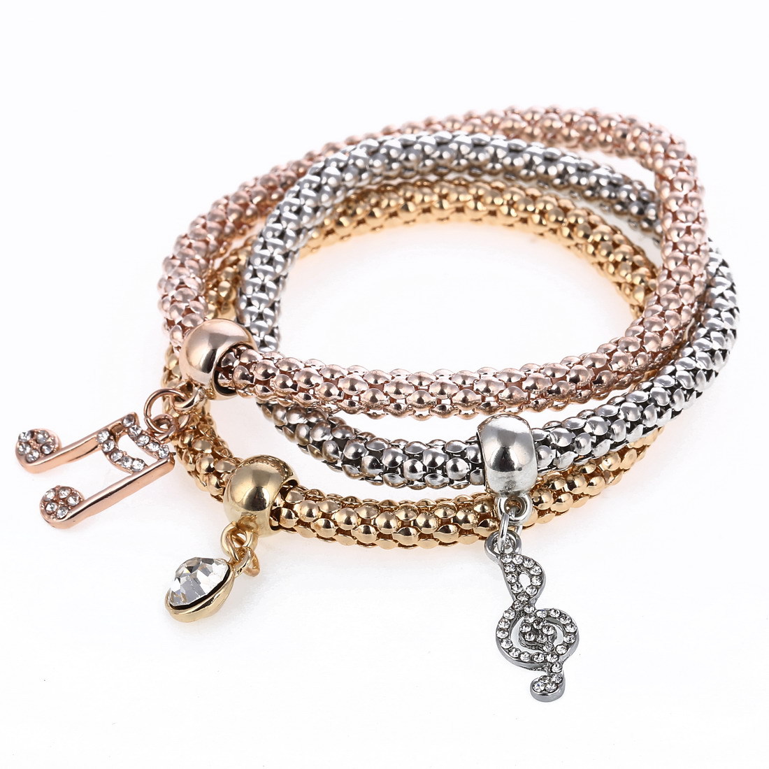 Hot Selling Fashions beautiful Personality Three-color Stretch Corn Chain Diamond Love Heart Bracelet free shipping HJ174