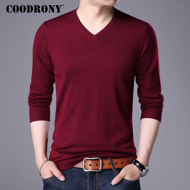 COODRONY Sweater Men 2018 Autumn Winter Plus Size Knitwear Multicolor V-Neck Pull Homme Cashmere Pullover Men Wool Sweaters 7186 S917