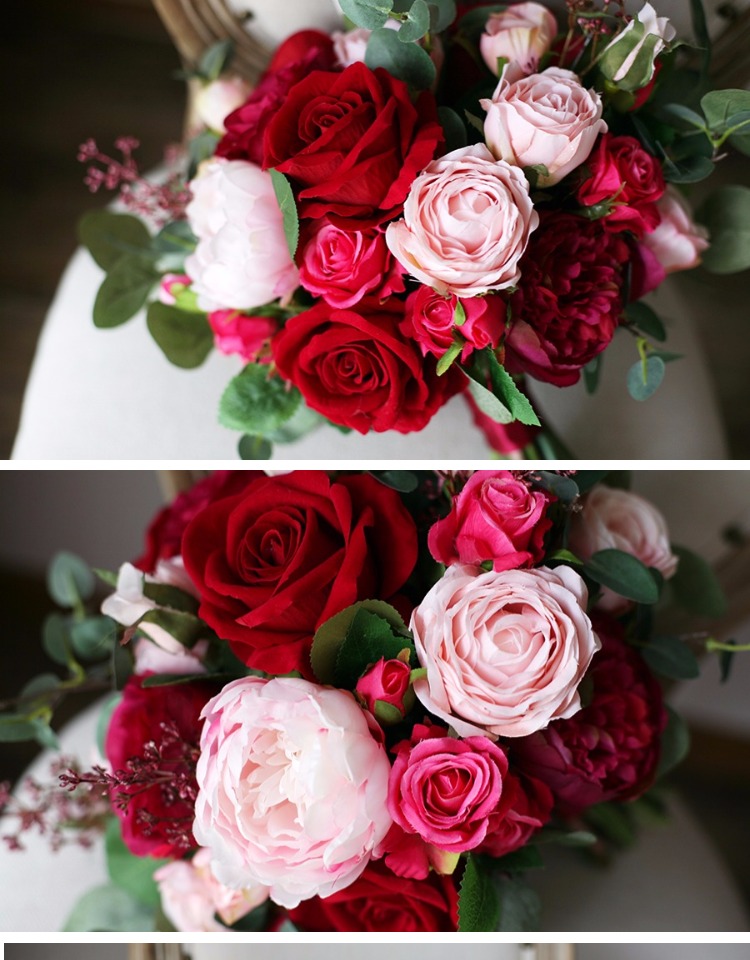 Pink Rose Bridal Bouquets Holding Brooch Flowers 2019 Red Rose Berry Cheap Country Wedding Decoration Artificial Silk Bridesmaid Flowers