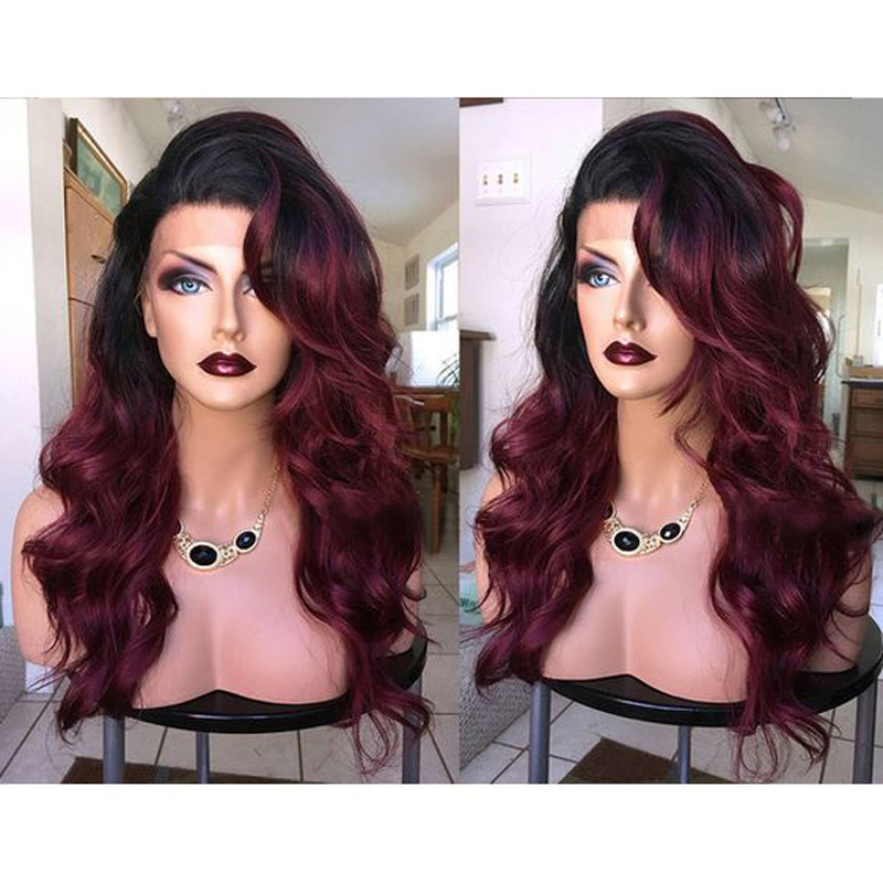 Side Part Long Body Wave Dark Roots Ombre 99J Red Wigs Heat Resistant Hair Synthetic Lace Front Wigs with Baby Hair, Natural color
Side Part Long Body Wave Dark Roots Ombre 99J Red Wigs Heat Resistant Hair Synthetic Lace Front Wigs with Baby Hair, Natural color