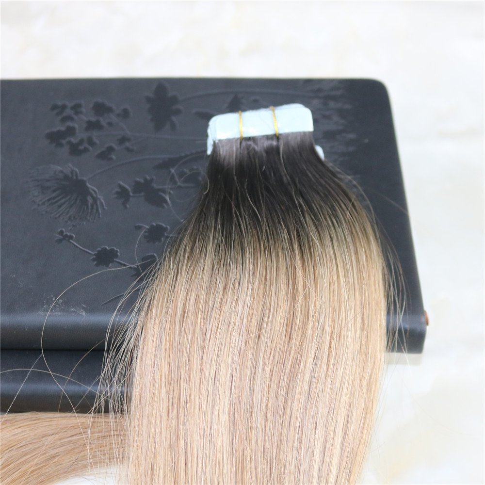 Human Hair Extensions Tape Remy Hair Full Head Balayage Color #2 Fading to #6 Mixed Honey Blonde Skin Weft 100g 40Pcs Seamless