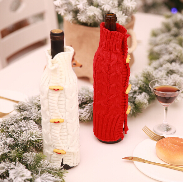Wine Bottle Sweater Cover Bag Christmas Decoration Red and White Bottle Clothes Kitchen Decoration New Year