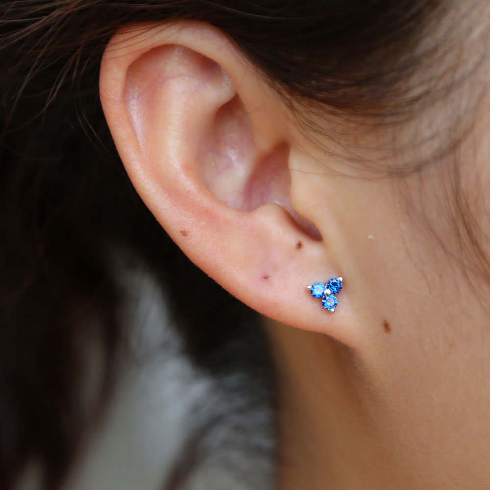 three stone Triangle cz earring 925 sterling silver multi piercing stud green red blue white 4 colors minimal cute small cz earrings