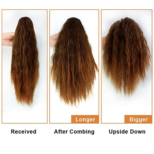 Evermagichair Claw Ponytail Clip in Hair Extensions Long Yaki Curly Hairpiece 80g with Jaw Clip 1B,2/33,4/30