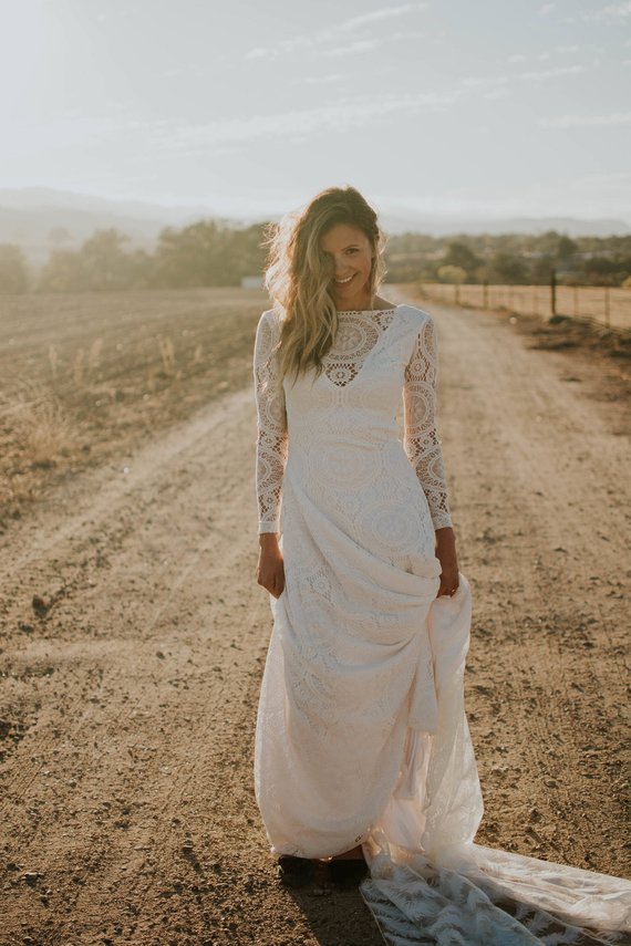 Modest Mermaid Wedding Dresses Bateau Neck Sweep Train Long Sleeve Lace Bridal Gowns Cheap Plus Size Wedding Dress robe de mariée Sexy Back