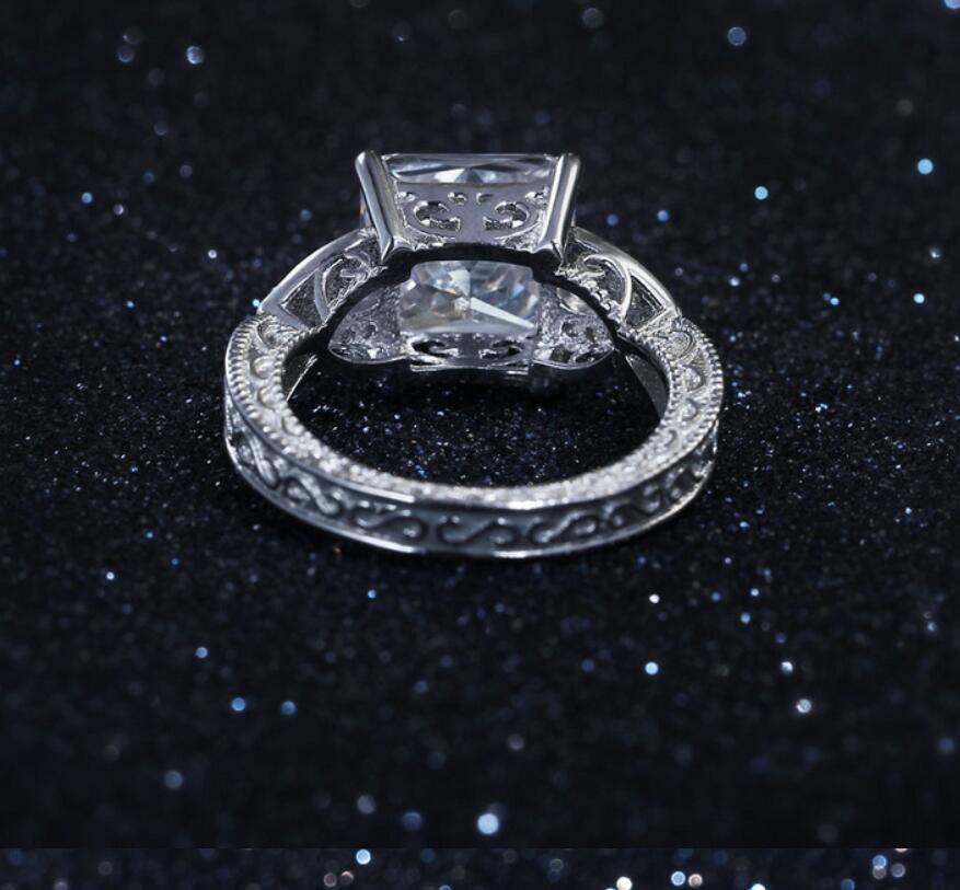 Vintage Fashion Jewelry 925 Sterling Silver&Gold Filled Princess Cut White Topaz CZ Diamond Party Micro Zirconia Wedding Women Band Ring