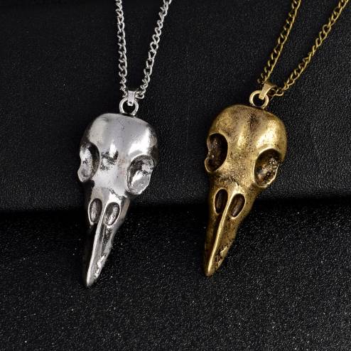 

Nordic Viking Raven skull Pendant Necklace Bronze Silver Metal Crow head Skull Amulet Rune Men Necklace Fashion Punk Jewelry
