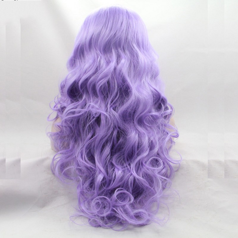 Long Purple Wig Cosplay body wave Pure color Synthetic Heat resistant Light Purple Lace Front Synthetic wigs for women