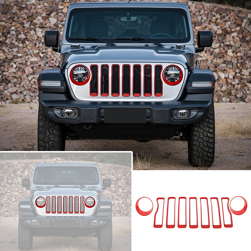 Car Headlight Cover Trim And Front Mesh Grille Ring Decoration For Jeep Wrangler JL 2018+ Car Accessories
