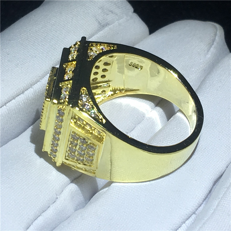 Hiphop Male ring Yellow Gold Filled Pave setting 4A zircon cz Party wedding bands rings for men Jewelry size 6-13