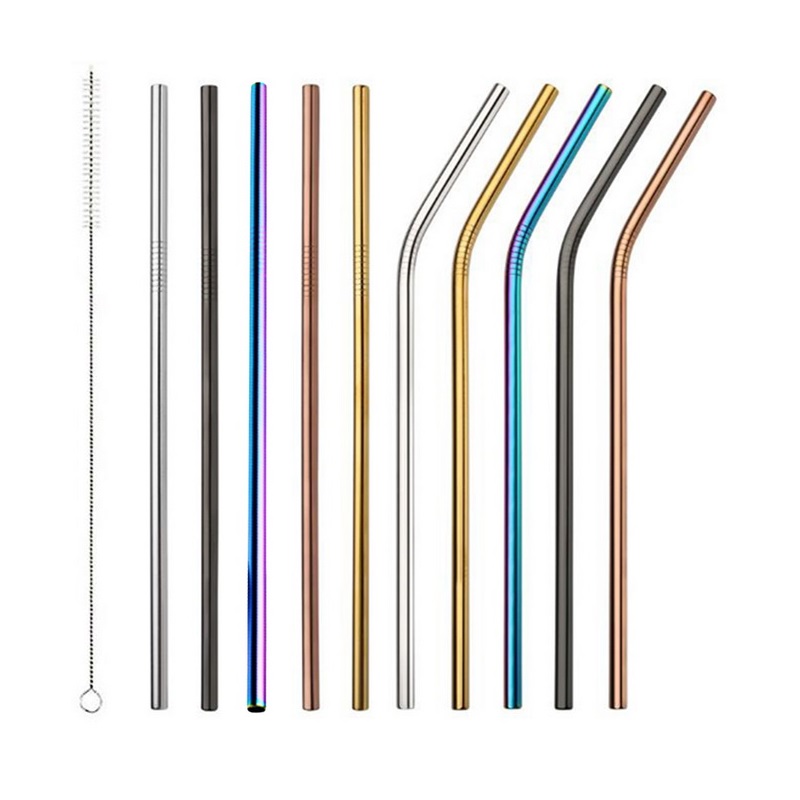 8.5inch 10.5inch Reusable Stainless Steel 304 Bent Straight Drinking Straws for for 900ML Cup Gold Rose Gold Black Rainbow Color