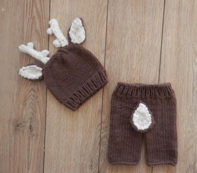 Handmade Crochet Knitted Baby Hat Pants Set Newborn Baby Photo Photography Props For 0-6 Months Christmas Deer Design Costume