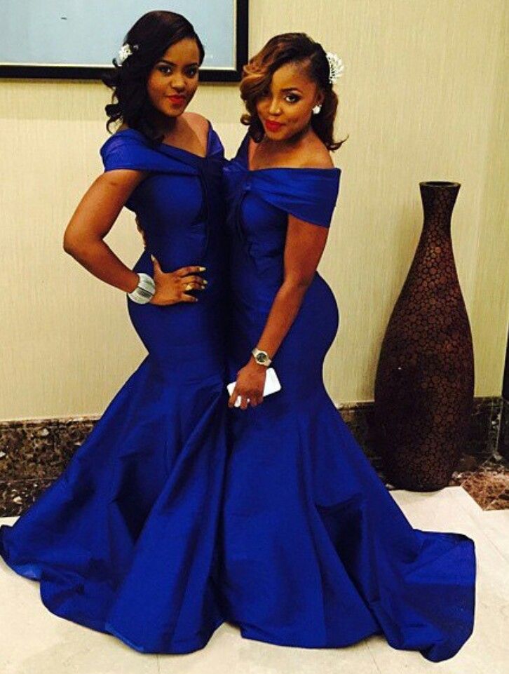 Royal Blue Mermaid Country Bridesmaids Dresses Off The Shoulder Cheap Wedding Guest Dress or Length Satin Maid Of Honor Gowns