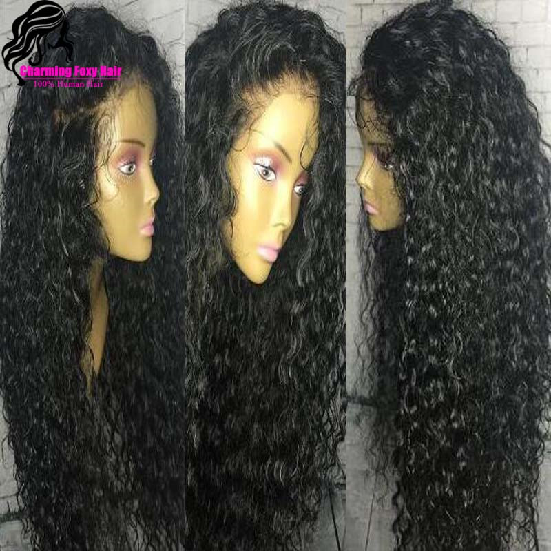 Long loose Curly Wigs with Baby Hair Black Color Full Density Synthetic Lace Front Wig for Women Free Shipping