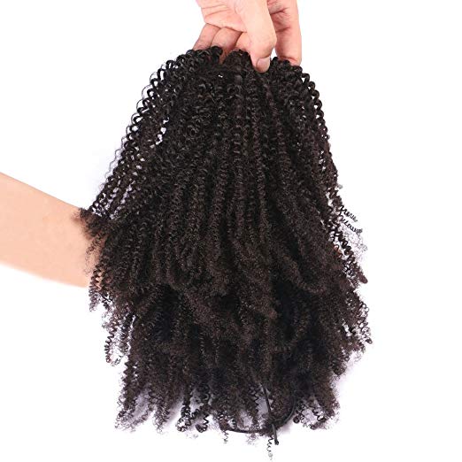 Afro Kinky Curly Hair Ponytail 4B 4C 1 Piece Clip In Ponytails Human Hair Natural Black 1b with drawstring