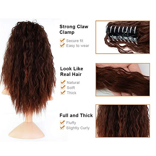 Evermagichair Claw Ponytail Clip in Hair Extensions Long Yaki Curly Hairpiece 80g with Jaw Clip 1B,2/33,4/30