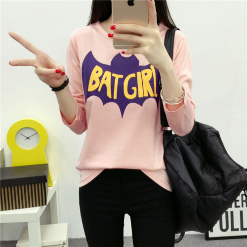 Women Girls Cartoon Batgirl Letters Long Sleeve Casual Loose Tops Shirt Blouse, Pink
Women Girls Cartoon Batgirl Letters Long Sleeve Casual Loose Tops Shirt Blouse, Pink