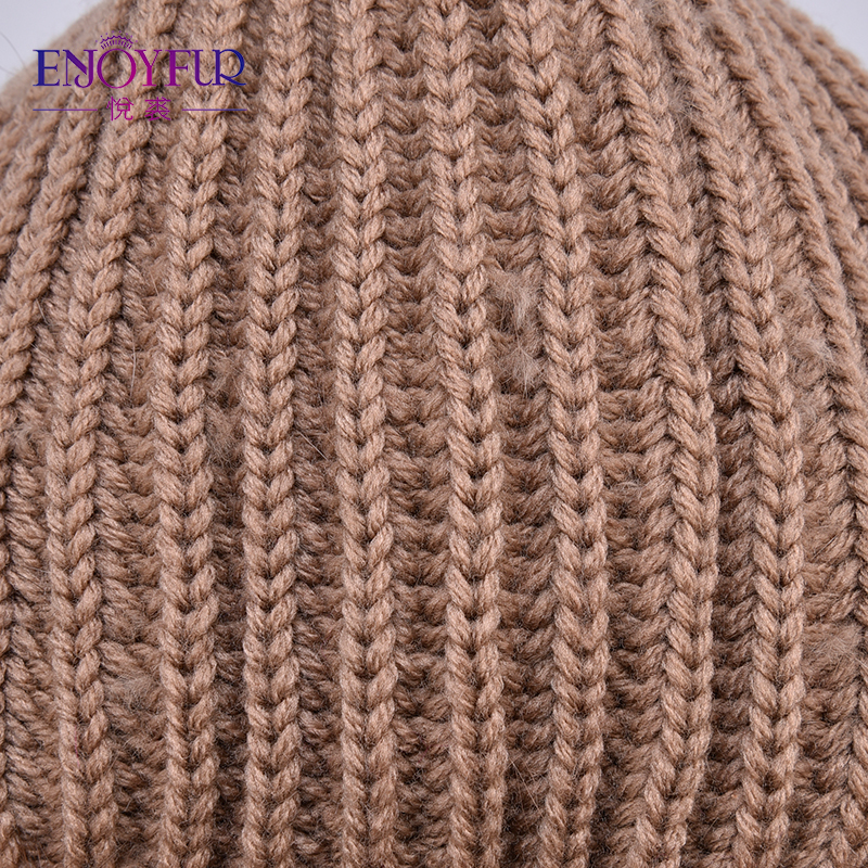 ENJOYFUR Women's Fur Cap Real Mink Fur Hat With Fur Pom Pom Knitted Mink Hats For Winter High Quality Thick Warm Female Beanies D18110601