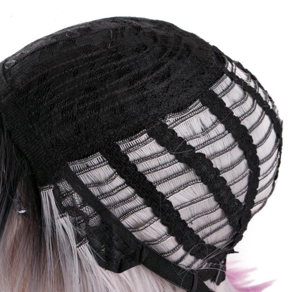 Beatiful BOB Gray Ombre Hair Short Synthetic Straight Wig Hairstyle Hightemperature for Party