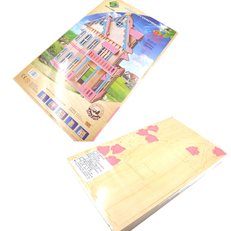 Toy 3D Puzzle DIY Play cube Gothic Dolls House Wooden Scale Models 1 Sets=1*House + 34*pcs Furniture 30*18*45CM