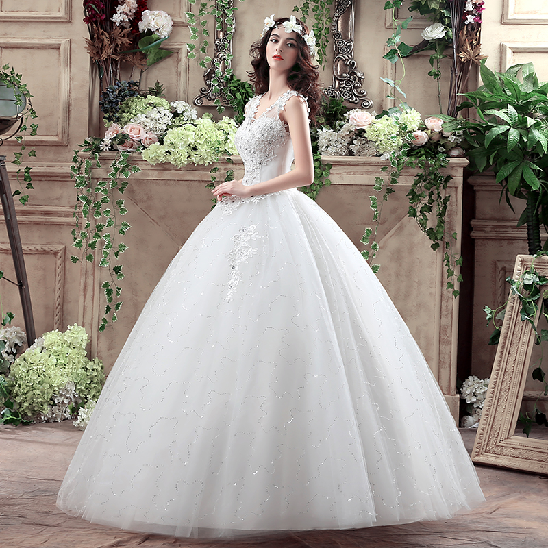 2018 New Arrive Korean Summer Fashionable Cheap Wedding Dress Crystal Plus Size Bridal Gowns Lace Up Dresses vestido de noiva