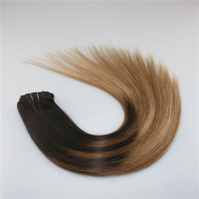 9A Grade Remy Clip in Omber Hair Extensions Balayage Dark brown fading to Ash blonde color Highlights Sew in Clip on Extensions 120g