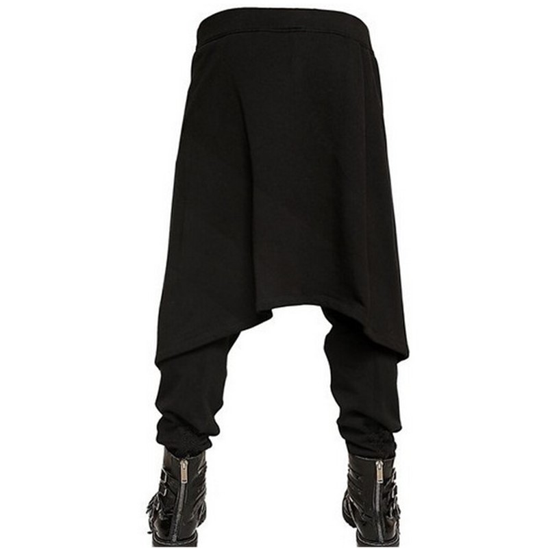 2018 Brand Cool Mens Gothic Punk Style Harem Pants Black Hip Hop Wear Skinny Dress Skirt Pants Trousers Faux 2pieces