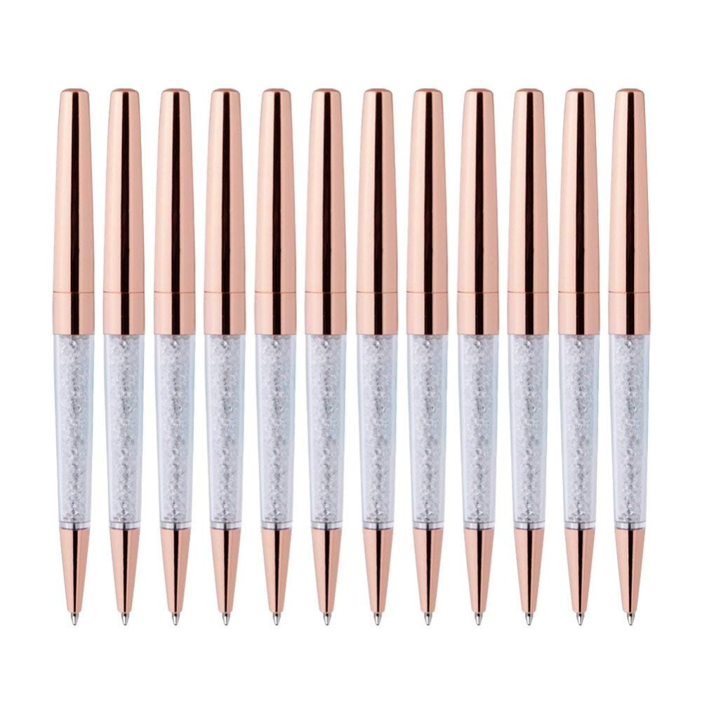 100Pcs/Lot Rose Gold Pen Bling Diamond Pens Fine Black Ink Crystal Ballpoint Pen Ring Wedding Office Metal Roller Ball Gift
100Pcs/Lot Rose Gold Pen Bling Diamond Pens Fine Black Ink Crystal Ballpoint Pen Ring Wedding Office Metal Roller Ball Gift