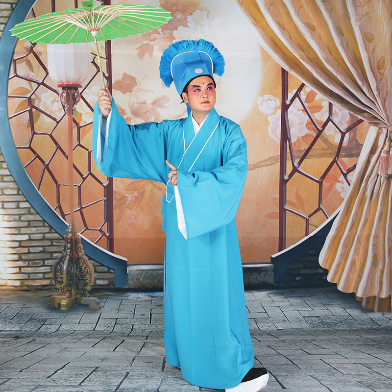 Chinese Operas Outfit Lao Sheng tunic Peking Opera men's Taoist Long gown robe + Hat intellectual Student Clothing In Ancient China