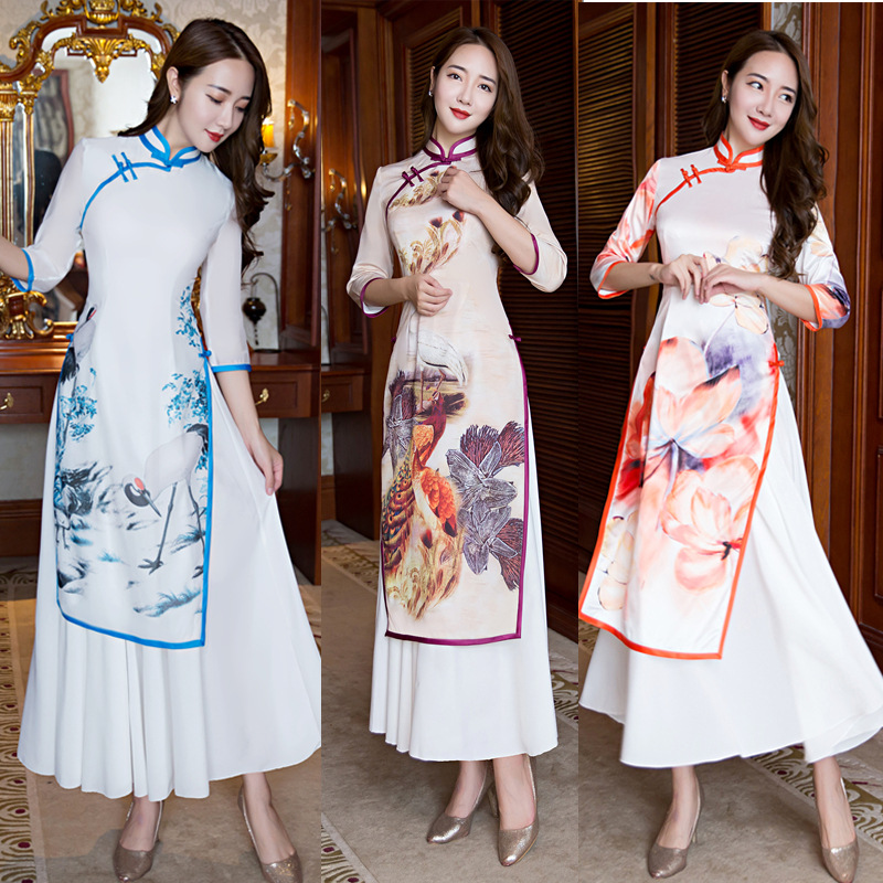 Spring Autumn Vietnamese style Ao Dai loose dress graceful stand collar elegant Women Chinese Traditional Dress folk style Cheongsam Wear
Spring Autumn Vietnamese style Ao Dai loose dress graceful stand collar elegant Women Chinese Traditional Dress folk style Cheongsam Wear