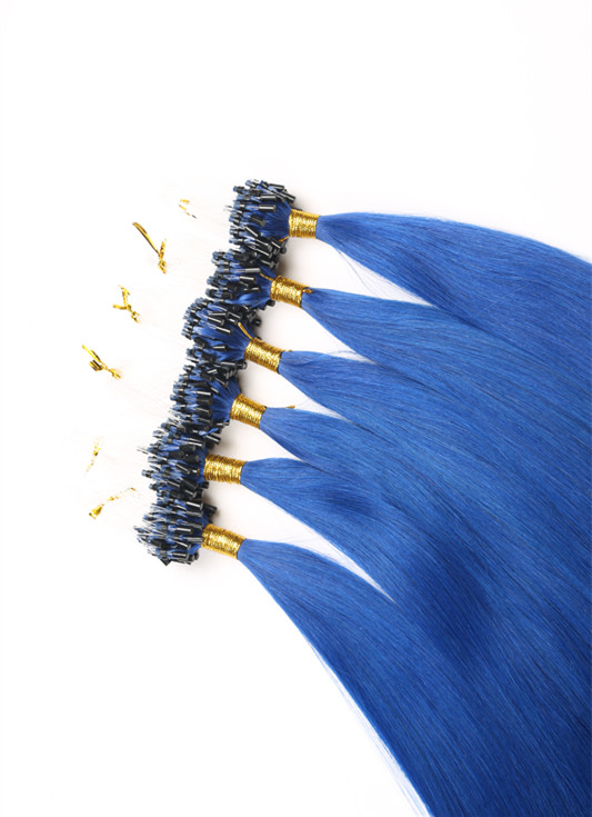 Micro Loop Hair Extensions Human 14-24inches 1g/Strand 100g/Pack Silky Straight Hair Pre-Bonded Micro Ring Blue Color Human Hair Extensions
