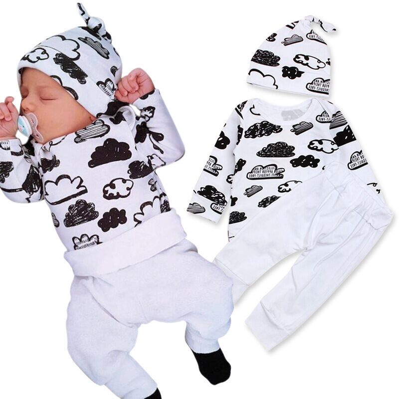 2018 Autumn Newborn Clothing Sets Baby Boys Girls Cloud Printed T Shirts Tops + White Pants +cap 3pcs Outfits Infant Fashion Clothing Sui
2018 Autumn Newborn Clothing Sets Baby Boys Girls Cloud Printed T Shirts Tops + White Pants +cap 3pcs Outfits Infant Fashion Clothing Sui