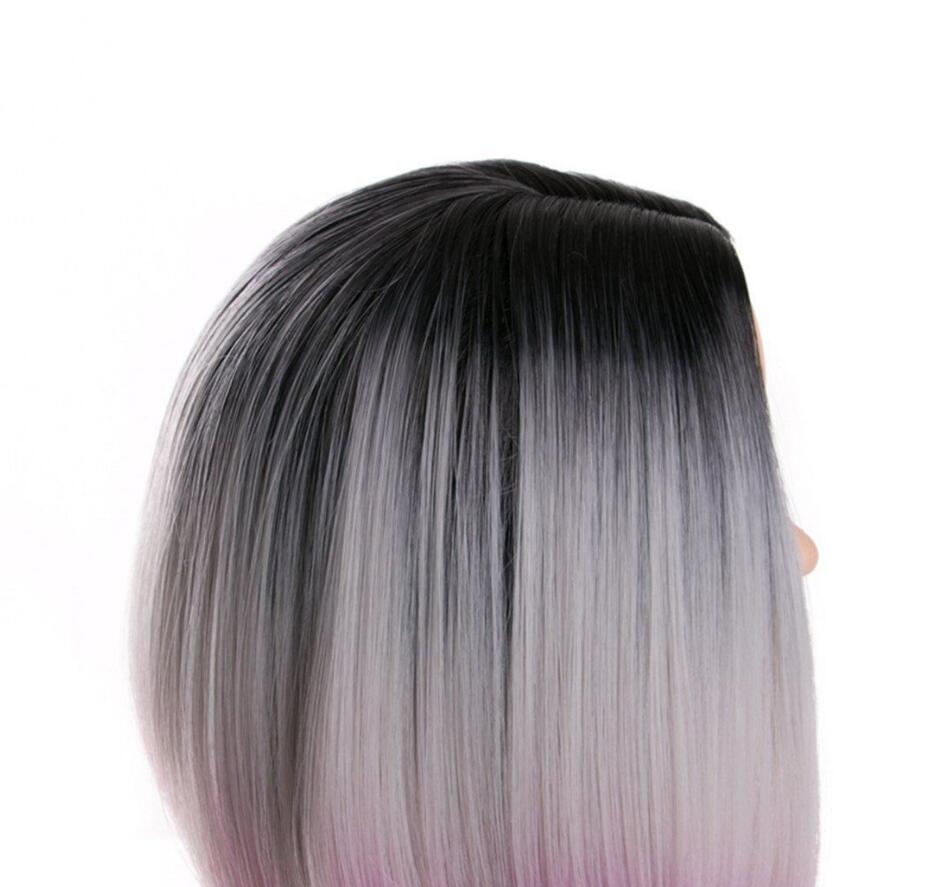 Beatiful BOB Gray Ombre Hair Short Synthetic Straight Wig Hairstyle Hightemperature for Party
