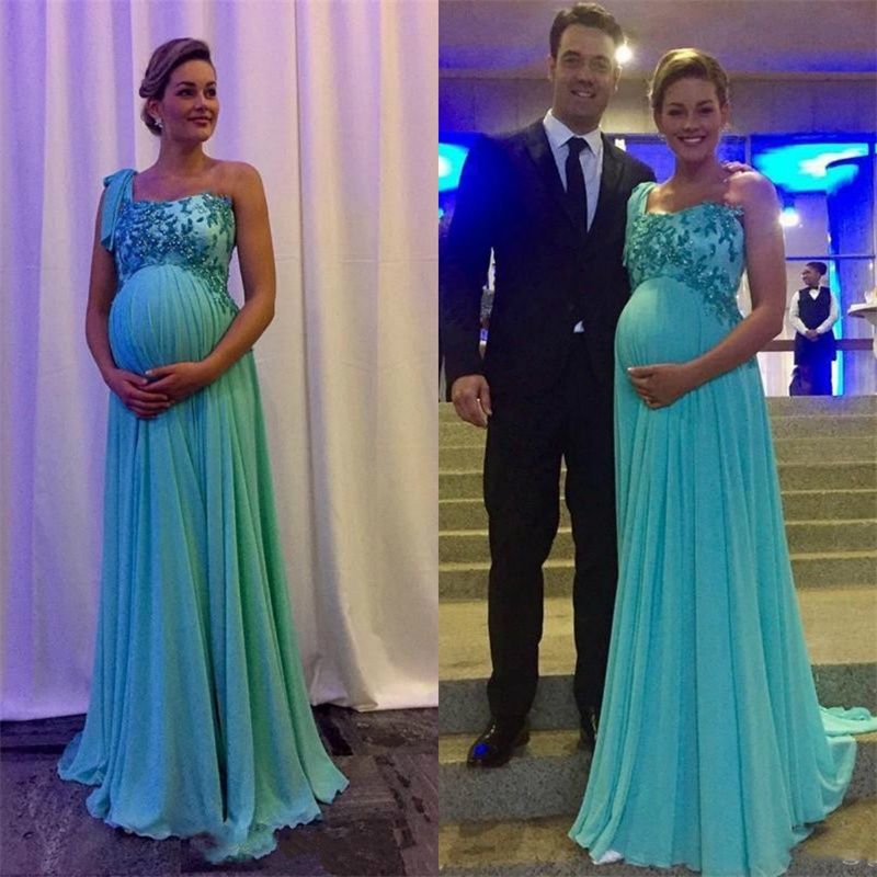 One Shoulder Pregnant Chiffon Appliqued Vestidos New Draped Baby Shower After Party Evening Dresses Long Formal Gowns Custom Made Prom Dress