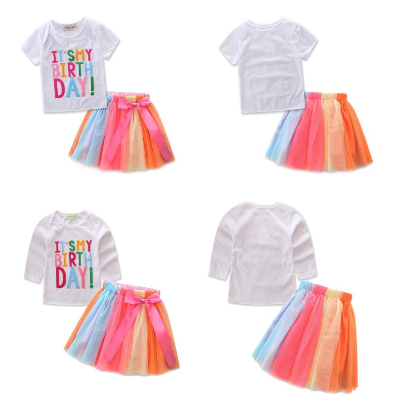 It's my Birthday Children Girls Sets Summer Casual Clothes Short Sleeve Tops T-shirt +Rainbow Color Skirts Girls Pretty Outfits, White
It's my Birthday Children Girls Sets Summer Casual Clothes Short Sleeve Tops T-shirt +Rainbow Color Skirts Girls Pretty Outfits, White