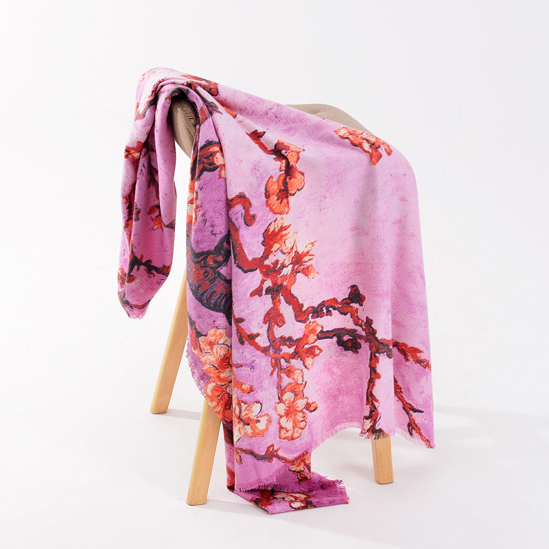 Square Warm Winter Floral Print Wool Pashmina Cashmere Women Female Thick Plum Blossom Pattern Stoles Shawls Scarves 130*130 Dropship