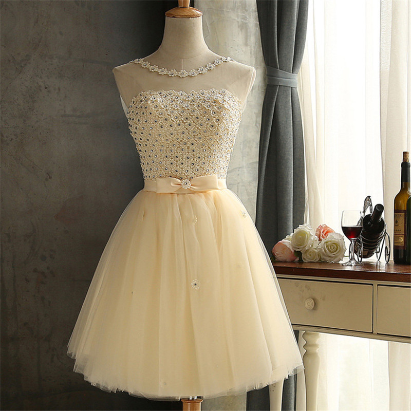 2018 Fashion Appliques Crystal Short Prom Dresses With Bow Tulle Lace Up Homecoming Cocktail Party Special Occasion Gown Vestido Fiesta BH14, Champagne
2018 Fashion Appliques Crystal Short Prom Dresses With Bow Tulle Lace Up Homecoming Cocktail Party Special Occasion Gown Vestido Fiesta BH14, Champagne