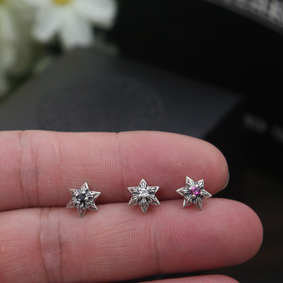 Brand new 925 sterling silver jewelry antique silver American European style hand-made designer stars stud earrings for women and men