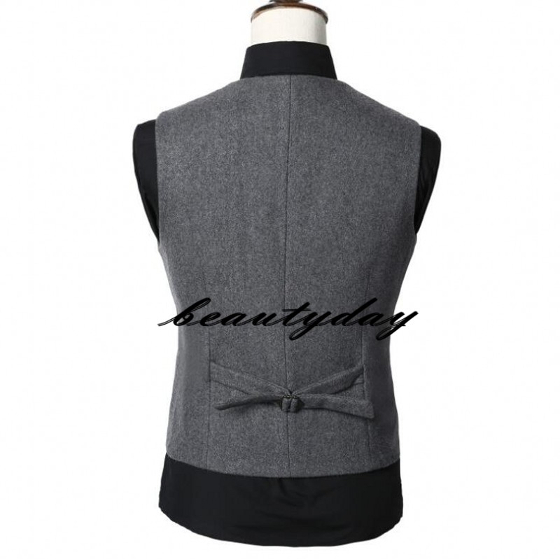 2019 Dark Gray Wedding Groom Vests Wool Single breasted Herringbone Tweed Vests Groomsmen Vest Men's Suit Vest Prom Waistcoat Plus Size