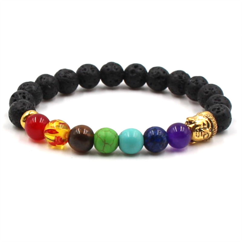 Chakra Bracelet Men Black Lava Healing Balance Beads Reiki Buddha Prayer Natural Stone Yoga Bracelet For Women Lava Bracelet